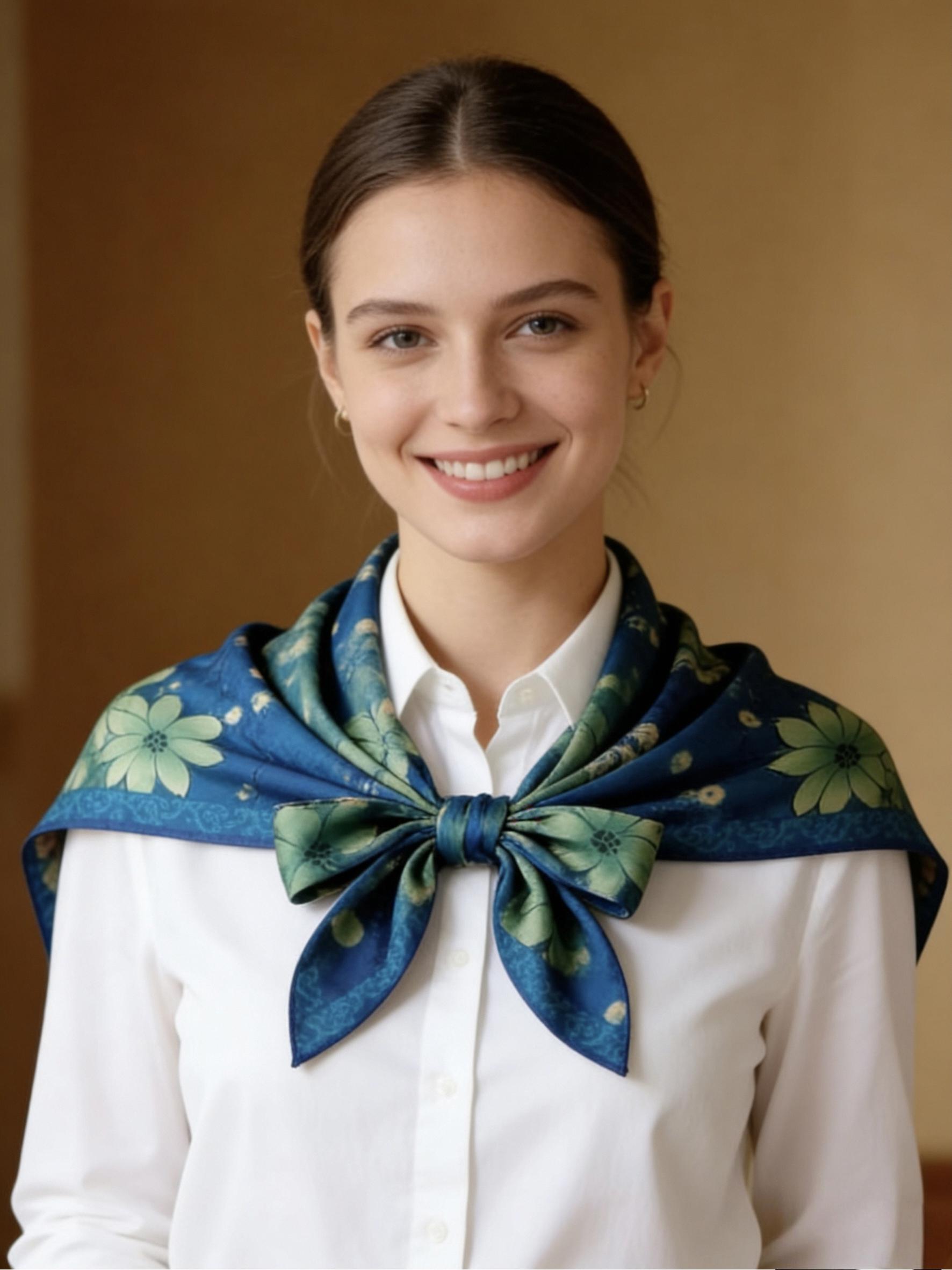 Blue Botanical Floral Silk Scarf – Elegant Watercolor Blossom Shawl
